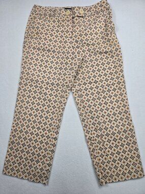 Talbots Womens Stretch Printed Capri Pants Size 10 Beige & Brown Geometric